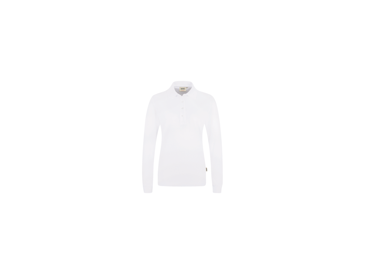 Damen-Longsleeve-Poloshirt Perf. L weiss - 50% Baumwolle, 50% Polyester, 220 g/m²