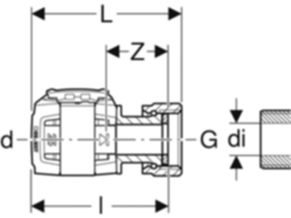 Übergänge mit Überwurfmutter - GEBERIT FlowFit G 2 Zoll / d Ø 40 mm