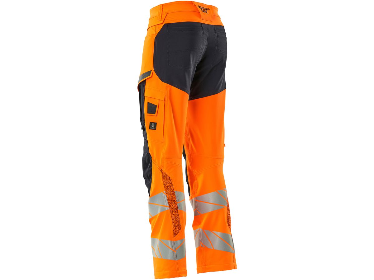 Hose mit Knietaschen, Stretch, Gr. 76C50 - hi-vis orange/schwarzblau, 92% PES/8%EL