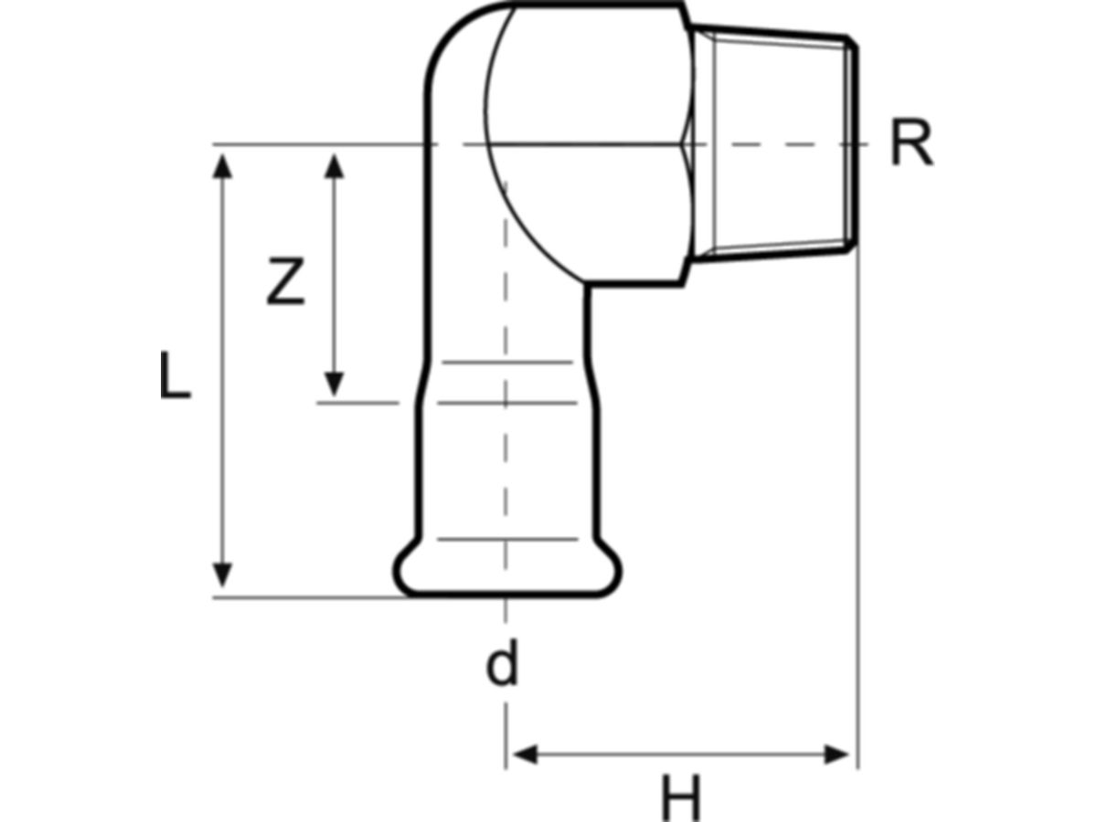 Übergangswinkel 90° mit AG Inox - 22-3/4"