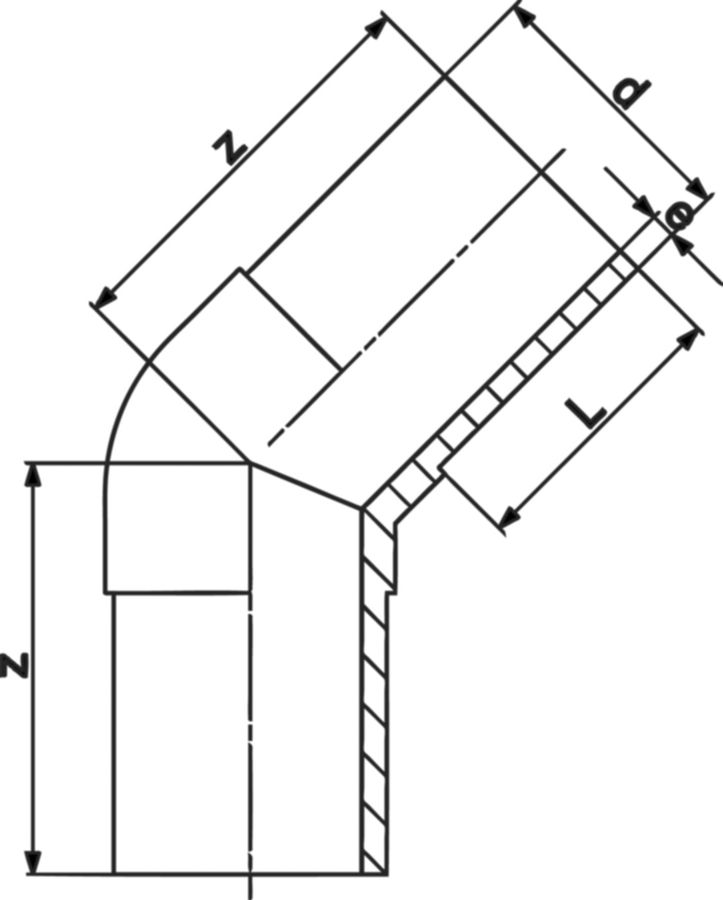 Winkel 45° geschweisst PE100 S-5 SDR 11 - 5 bar Gas / 16 bar Wasser