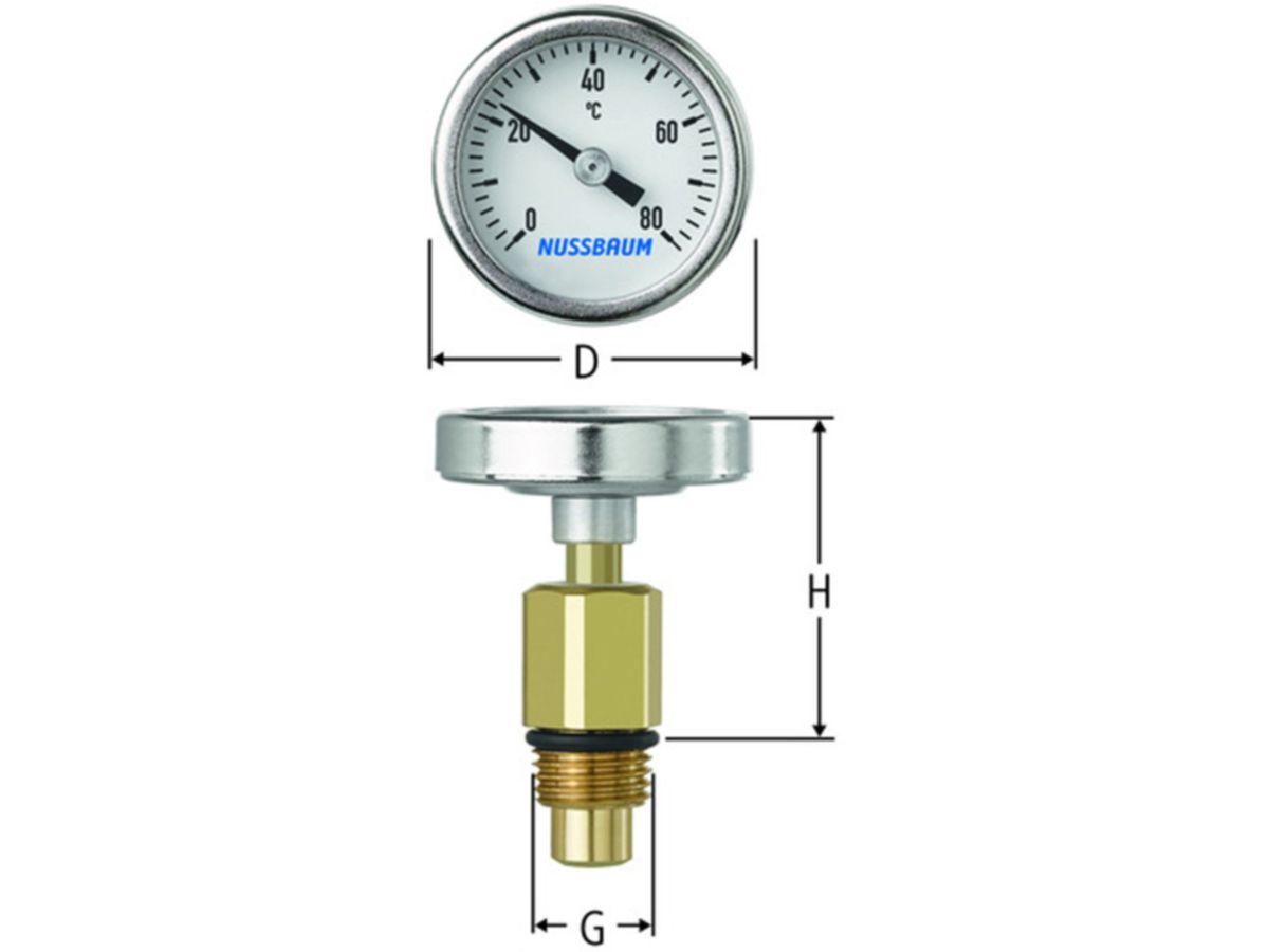 Thermometer zu geregeltem - Zirkulationsventil und Schräsitzventilen