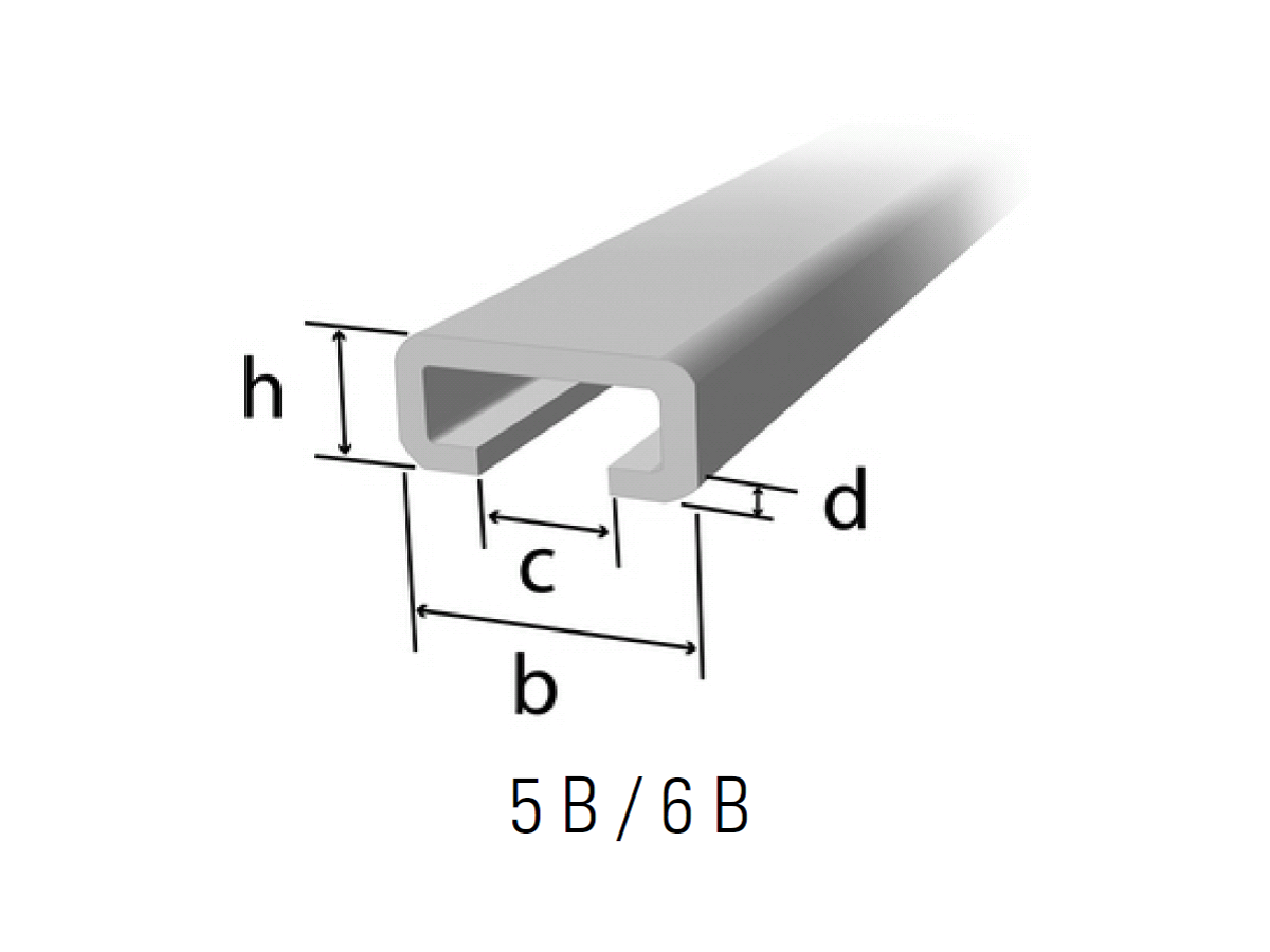 Kaltger. Montageschienen S235JR 5B - b: 28 / h: 15 / c: 12 / d: 2 mm