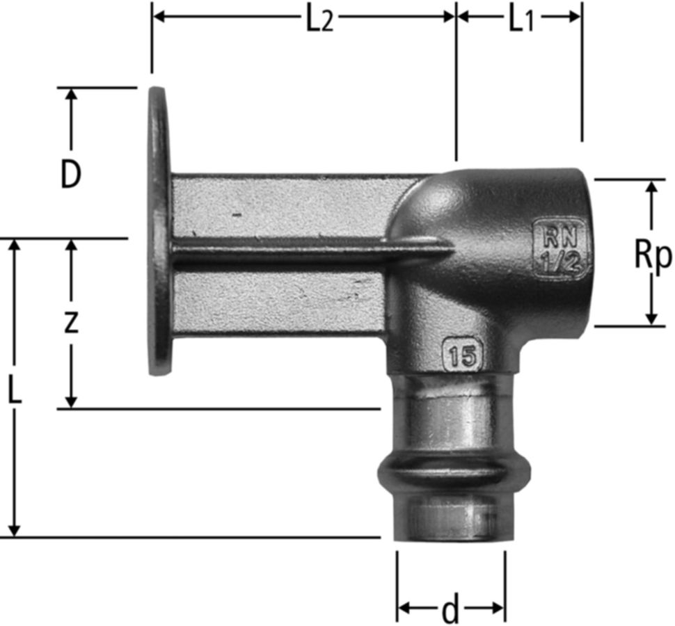 Optipress-Inox-Anschlusswinkel - mit abgesetztem Wandflansch