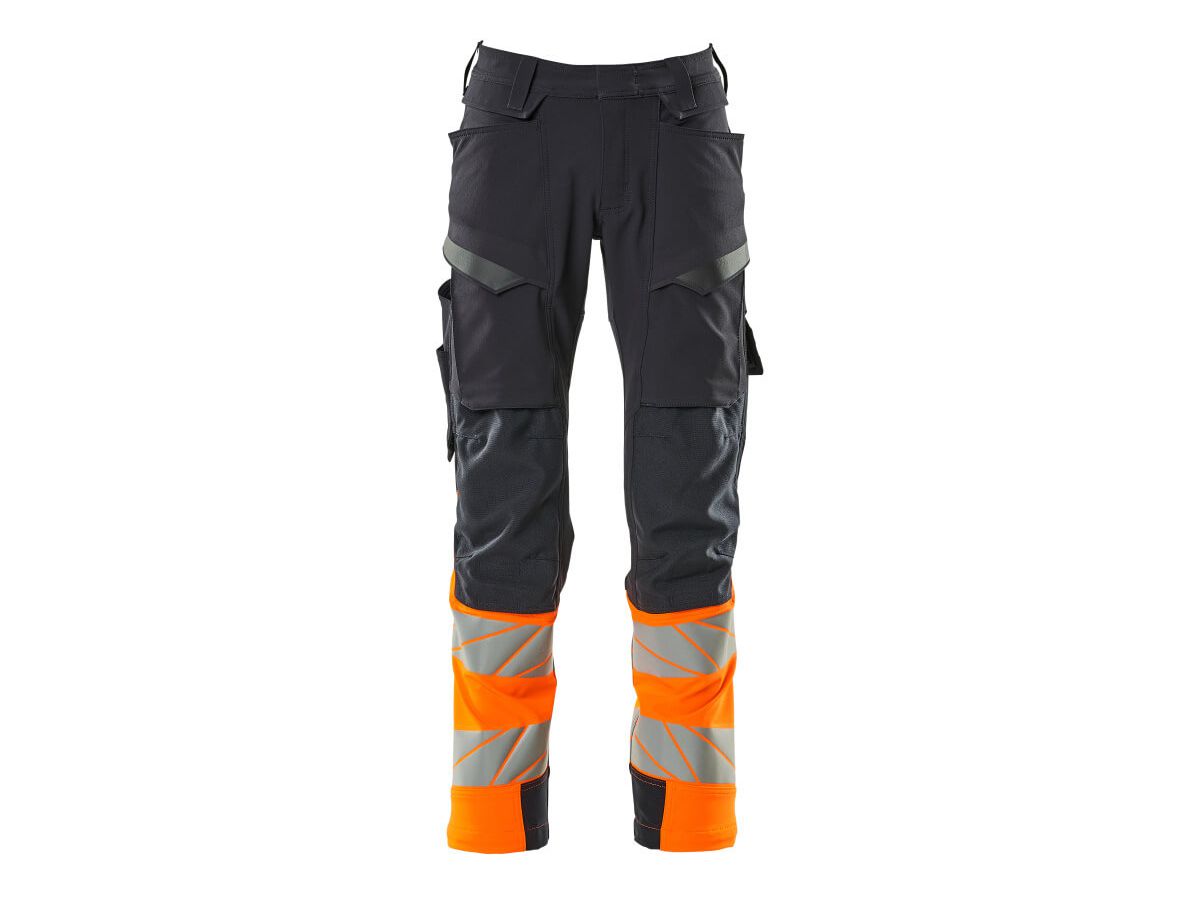 Hose mit Knietaschen, Stretch, Gr. 82C52 - schwarzblau/hi-vis orange, 88%PES/12%EL