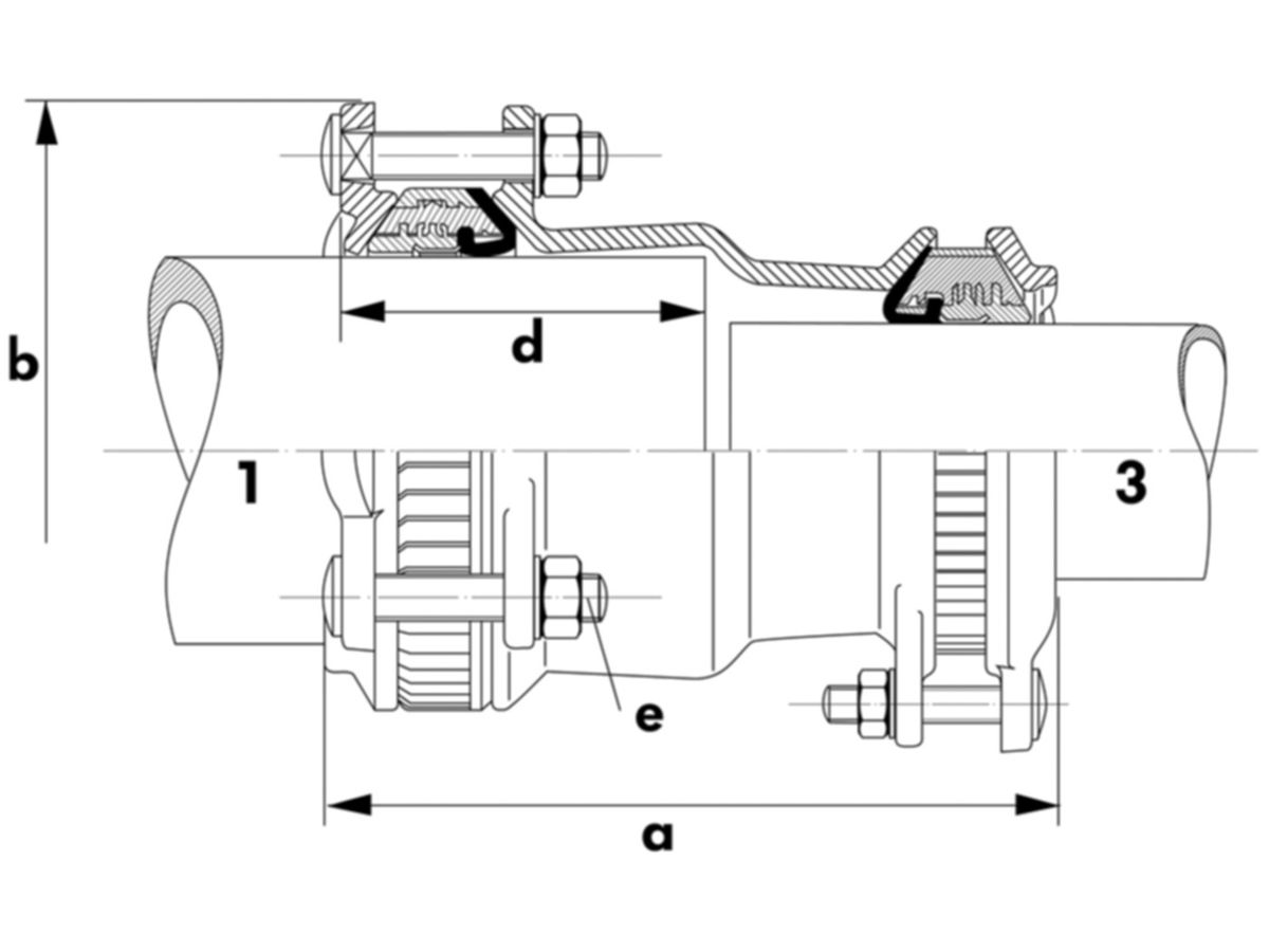 Multi/Joint 3107 Kupplung  NW  50/ 65 - ND16, zugfest,  46- 71 mm /  63- 90 mm