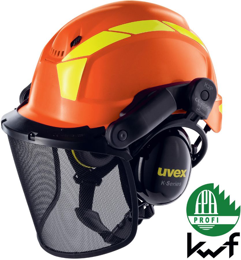 UVEX pheos forestry Schutzhelm orange - mit Metallvisier und Gehörschutz