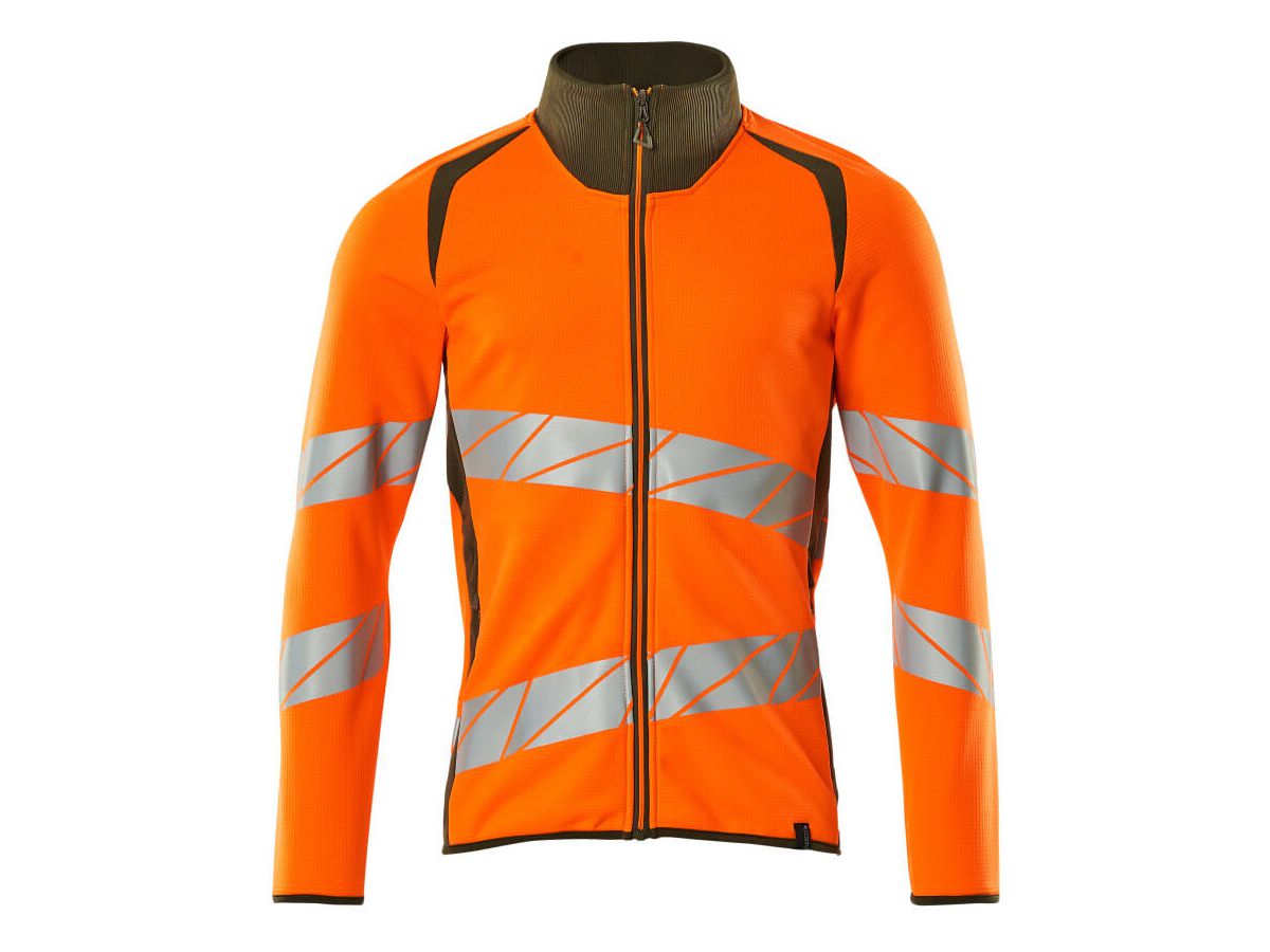 Sweatshirt mit Reissverschluss, Gr. 3XL - hi-vis orange/moosgrün