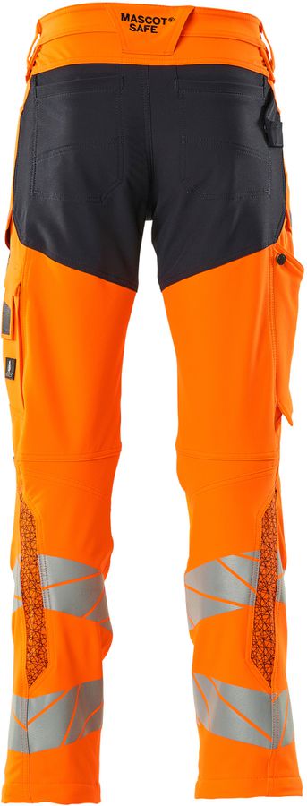 Hose mit Knietaschen, Stretch, Gr. 76C56 - hi-vis orange/schwarzblau, 92% PES/8%EL