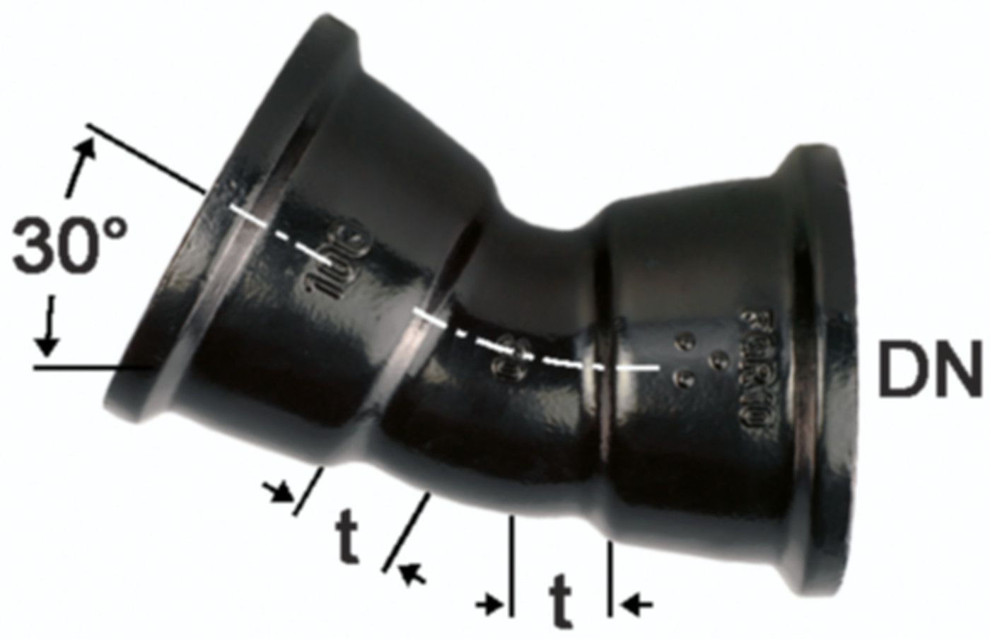 Hochdruckguss Bogen 30° 2 Steckmuffen - Fig. 2823A