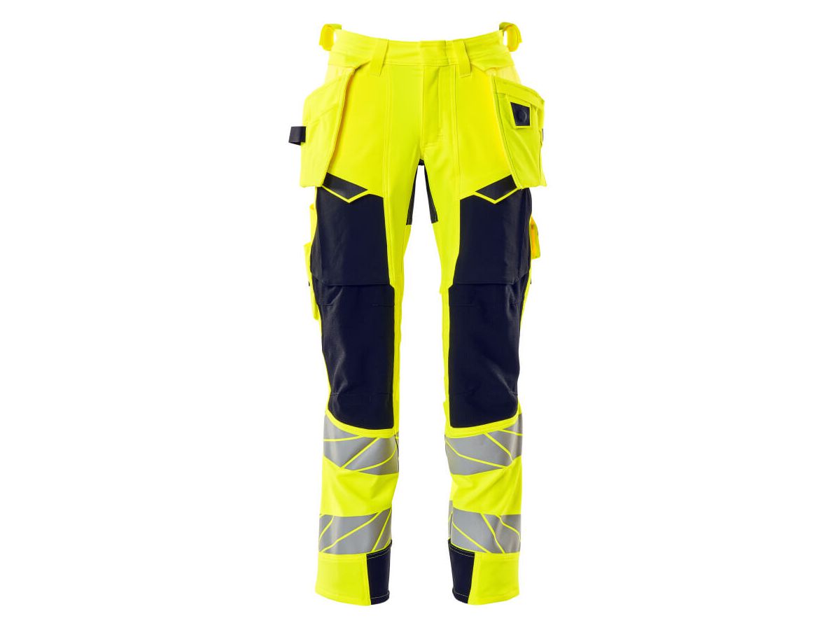 Hose mit Hängetaschen Stretch, Gr. 76C54 - hi-vis gelb/schwarzblau, 92% PES/8%EL