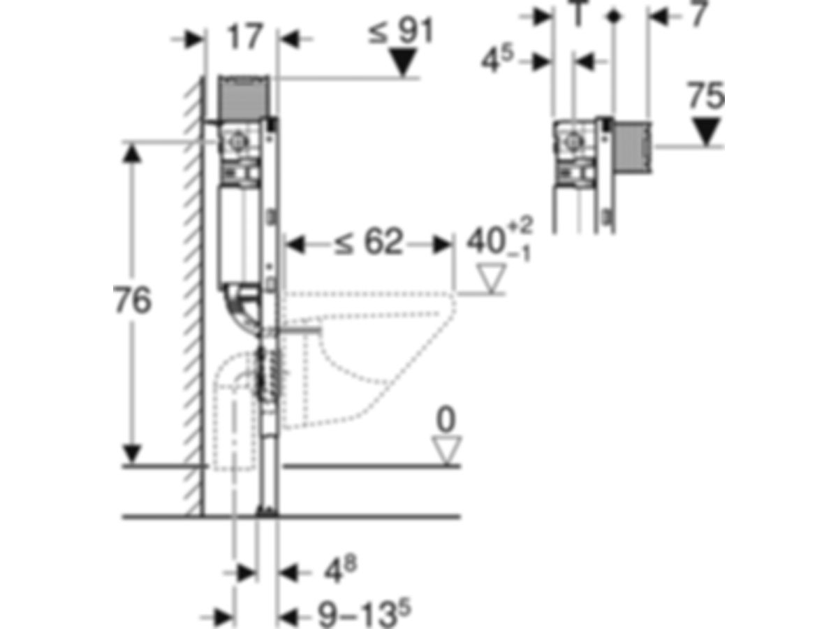 Geberit Duofix-Wand-WC-Element Omega - Typ 82, Betätigung von oben/vorne