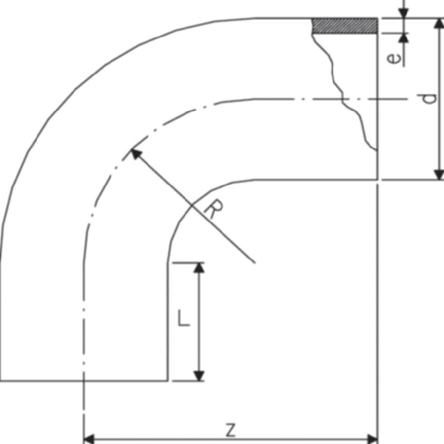 Bogen 90° nahtlos PE100 S-8 SDR 17 - 5 bar Gas / 10 bar Wasser