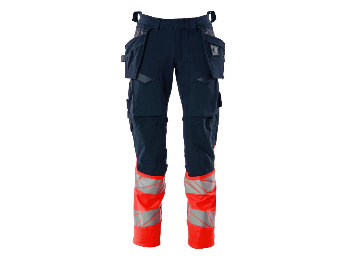 Hose mit Hängetaschen Stretch, Gr. 82C68 - schwarzblau/hi-vis rot, 92% PES/8%EL