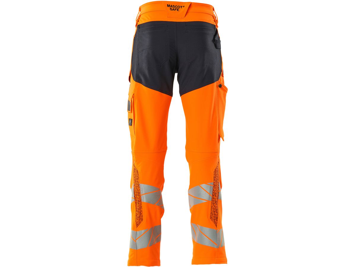 Hose mit Knietaschen, Stretch, Gr. 82C64 - hi-vis orange/schwarzblau, 92% PES/8%EL