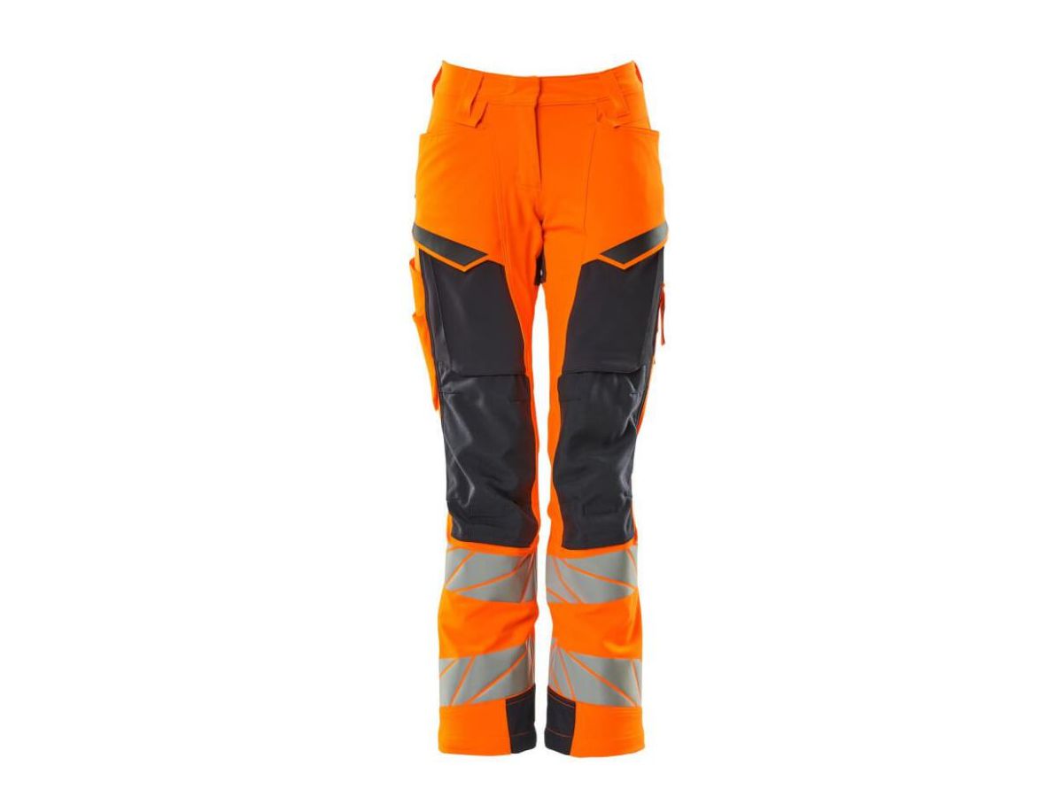 Hose mit Knietaschen, Stretch, Gr. 76C46 - hi-vis orange/schwarzblau, Damen