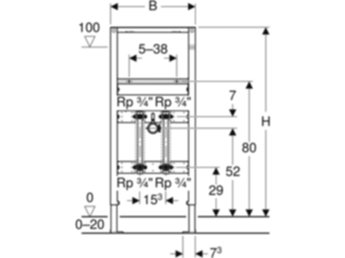 Geberit Duofix Element für Wascht. 112 - Standarmatur, mit zwei Wasserzählerstr.