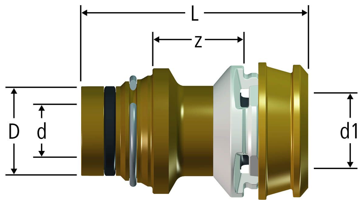 Steckübergang gerade Optiflex-Flowpress - für 1-LU-Rohre zu Optiflex-Verteiler
