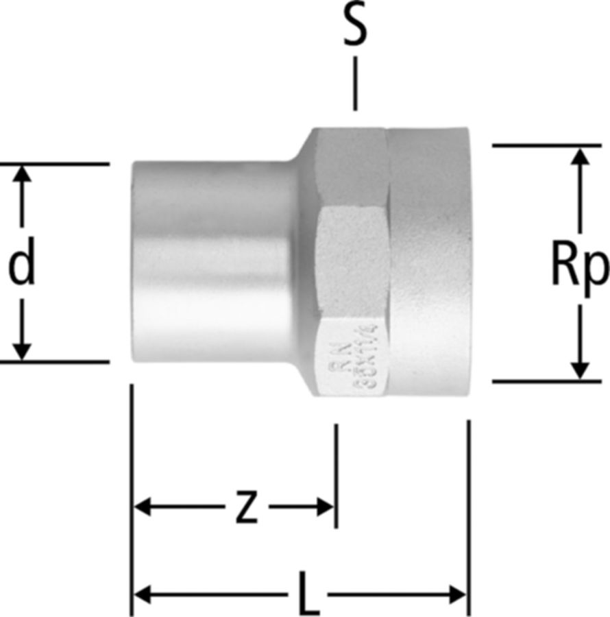 Optipress-Inox-Übergang - mit Einsteckende und Innengewinde