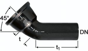 Hochdruckguss Bogen 45° - Fig. 2822, Steckmuffe und Spitzende