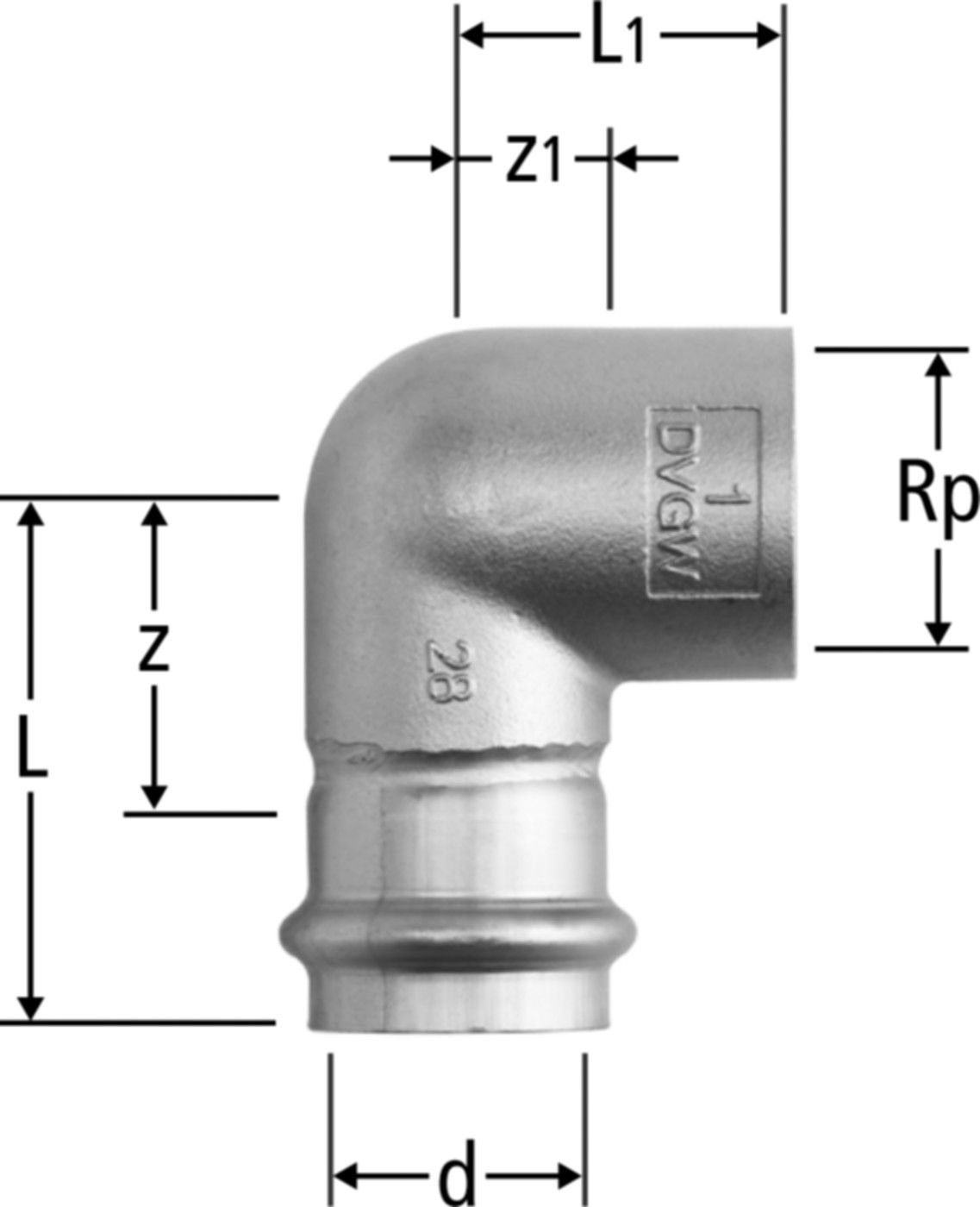 Optipress-Inox-Winkel - mit Innengewinde