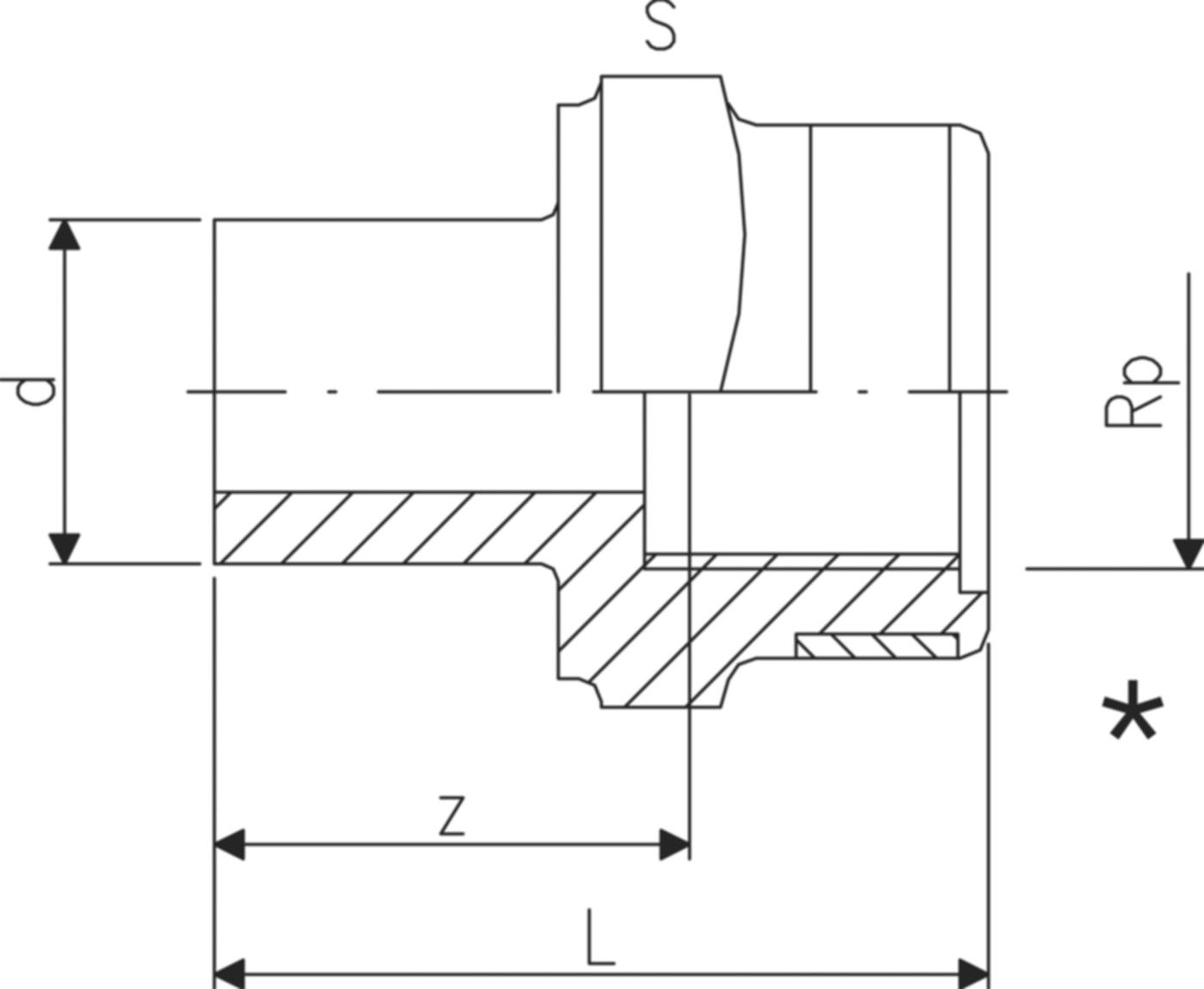 Reduktions-Nippel PVC-U metrisch Rp - mit Klebemuffe und zylindrischem Rohr IG