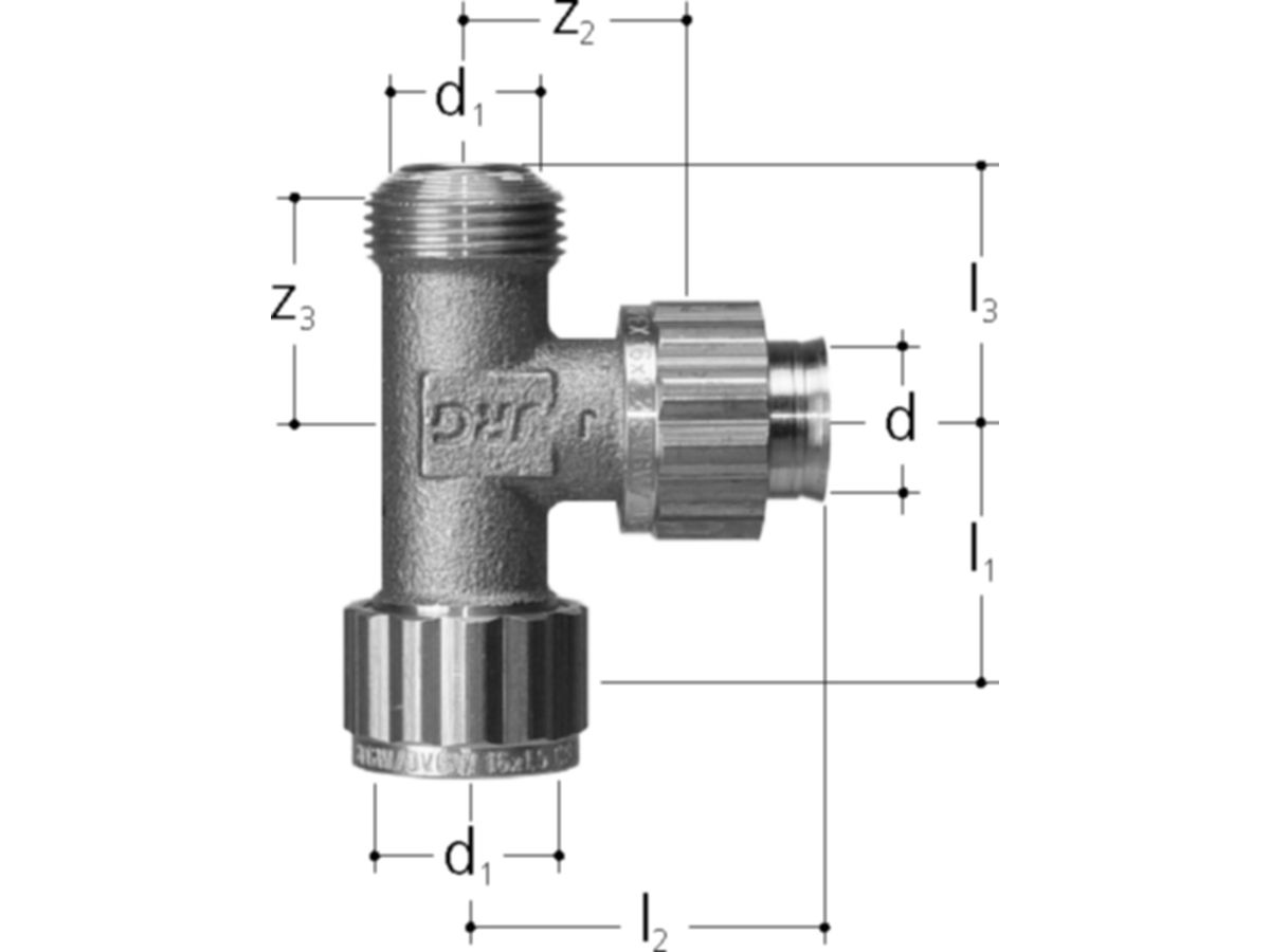 Sanipex T-Stück d16 M22x1.5 - aus Rotguss, mit loser Mutter