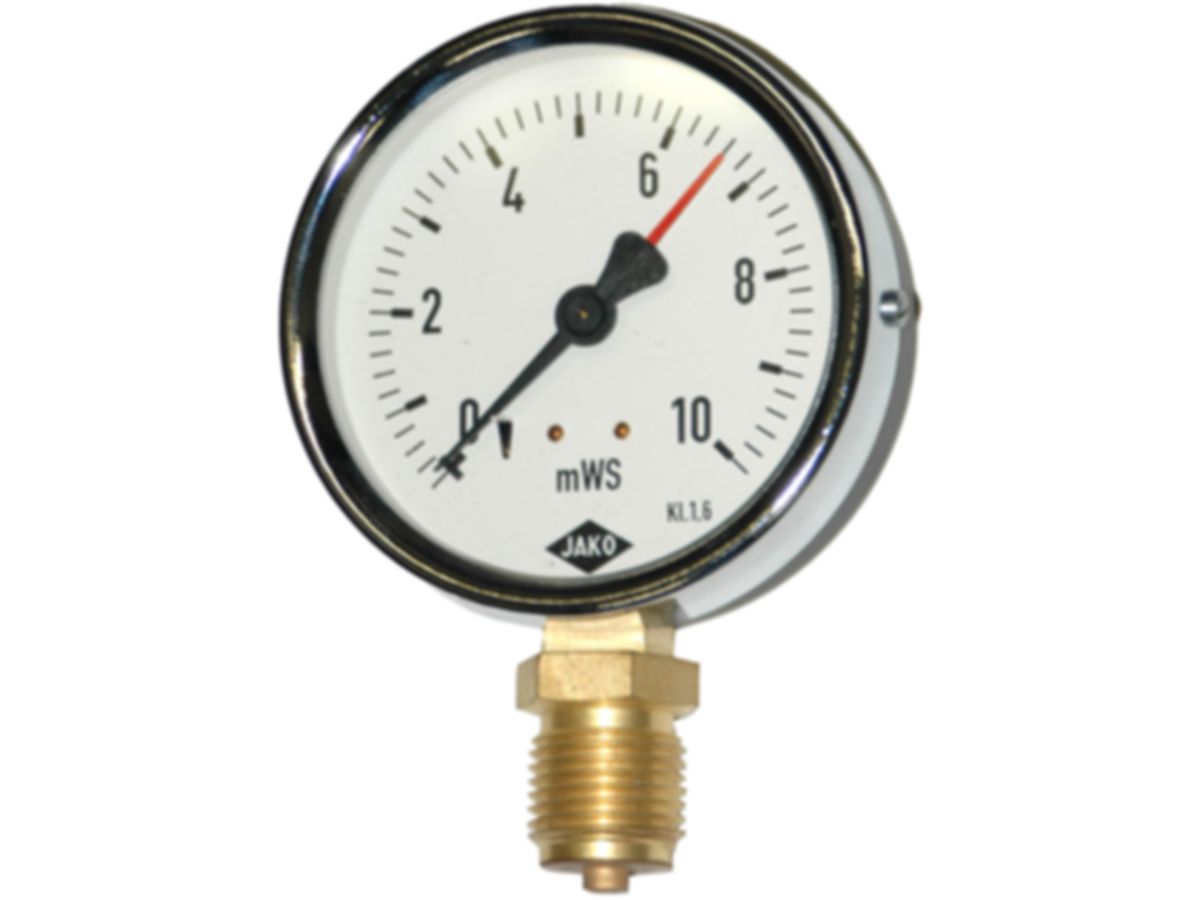 Manometer 80 mm, Anzeige in mWS JAKO - Anschluss unten