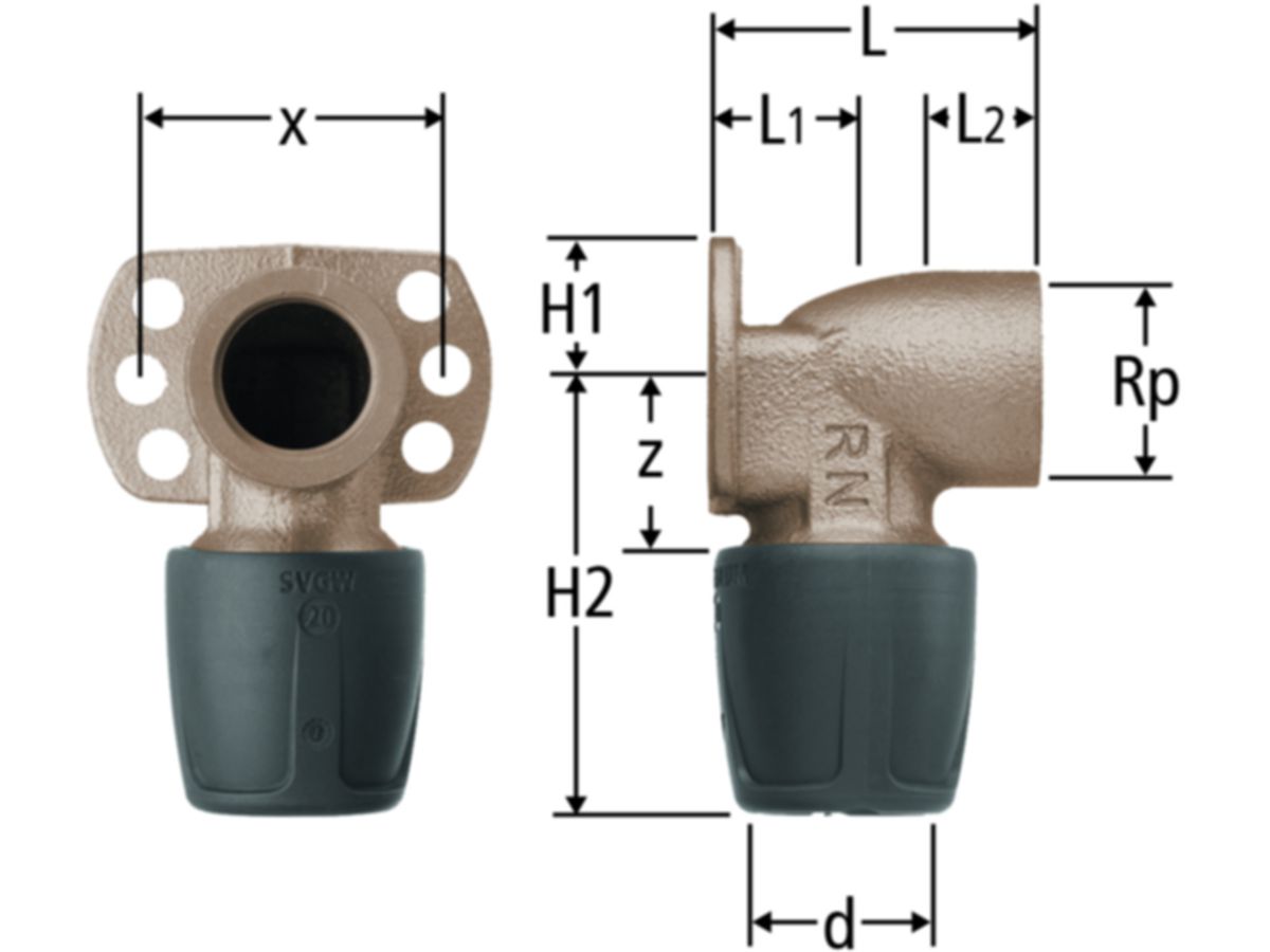 Optiflex-prOfix-Anschlussw. 1/2x16x45 - mit Wandflansch