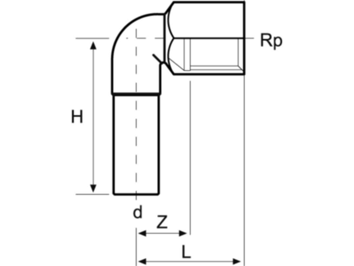 Übergangswinkel 90° mit AG Inox - 22-3/4"