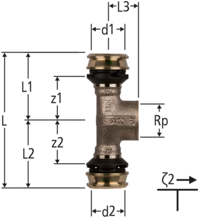 Optiflex-Flowpress-T-Stück - mit Innengewinde