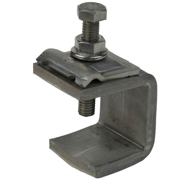 Anschlussklemme für Stahlträger - und Liftschienen aus Inox A4