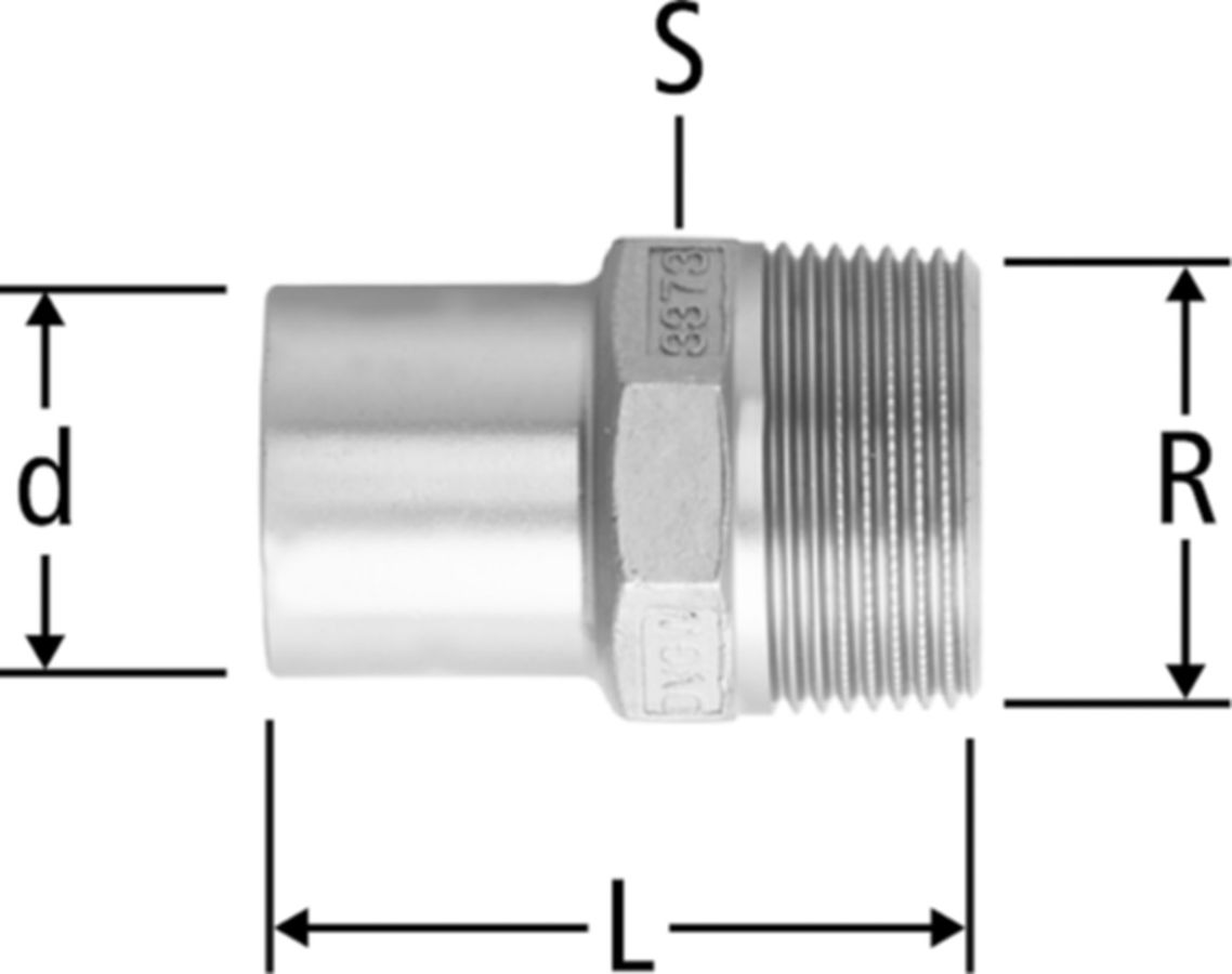Optipress-Inox-Übergang - mit Einsteckende und Aussengewinde