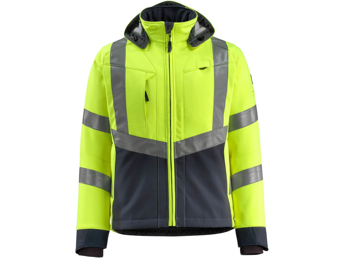 Soft-Shell Jacke Blackpool, Gr. S - hi-vis gelb/schwarzblau, 100% PES