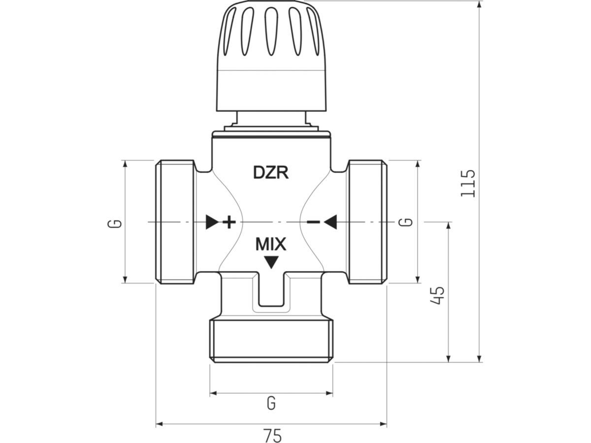 Mischventil FS 70 DN 20 1" - Regelbereich 30 - 70°C mit Verbrühschutz