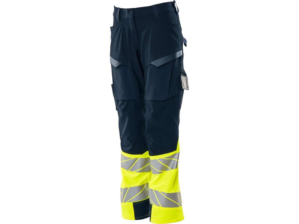 Hose Damen Diamond, Stretch, Gr. 76C40 - schwarzblau/hi-vis gelb, mit Knietaschen