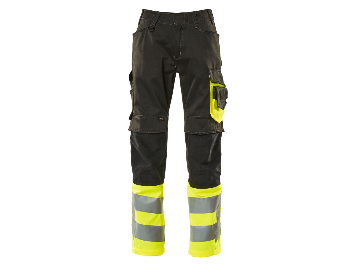 Leeds Hose mit Knietaschen, Gr. 90C54 - schwarz/hi-vis gelb