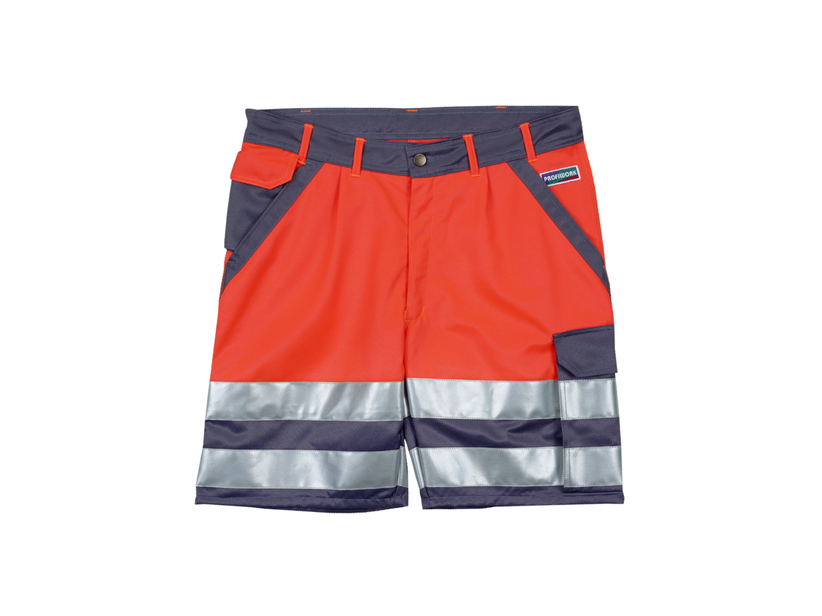 Warnschutz-Shorts - Leuchtrot/graues mit Reflexstreifen