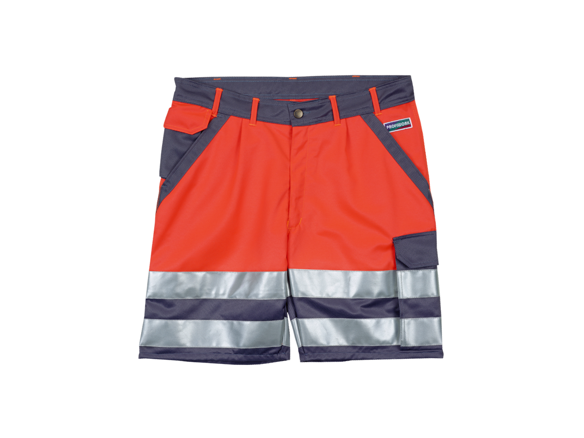 Warnschutz-Shorts Gr. 48 - Leuchtrot/graue mit Reflexstreifen