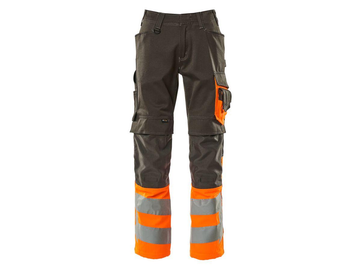 Leeds Hose hi-vis anthrazit/orange - Gr. 82C50 mit Knietaschen, 65% Polyest.