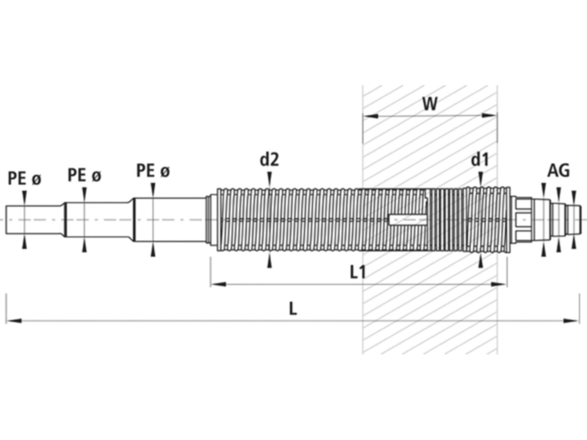 Mauerdurchführung Universal PE, gerade - d 63-50-40 mm, AG 2"-11/2"-11/4"  6851