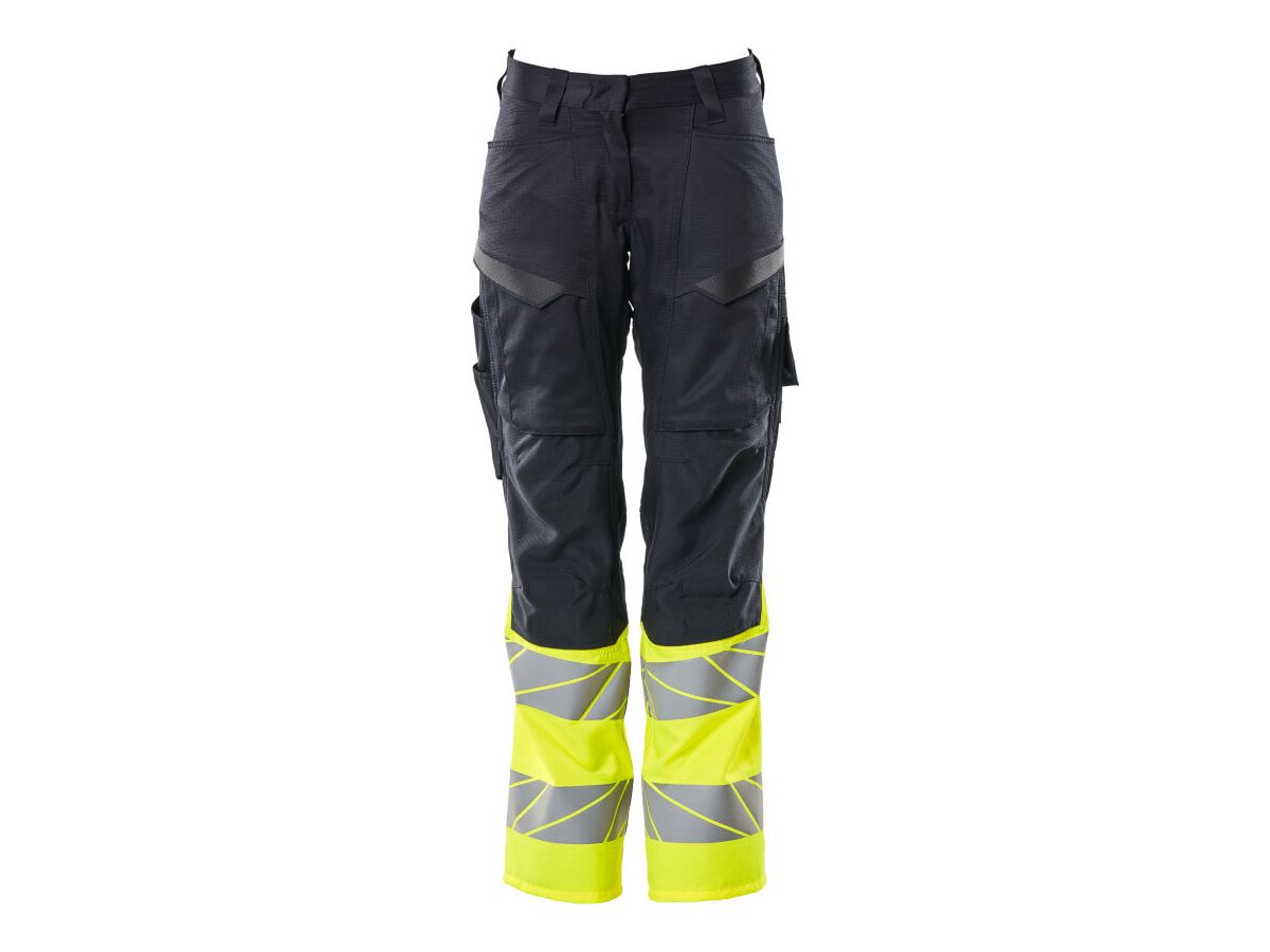 Hose mit Knietaschen, Damen, Gr. 76C52 - schwarzblau/hi-vis gelb, 70%PES/30%CO