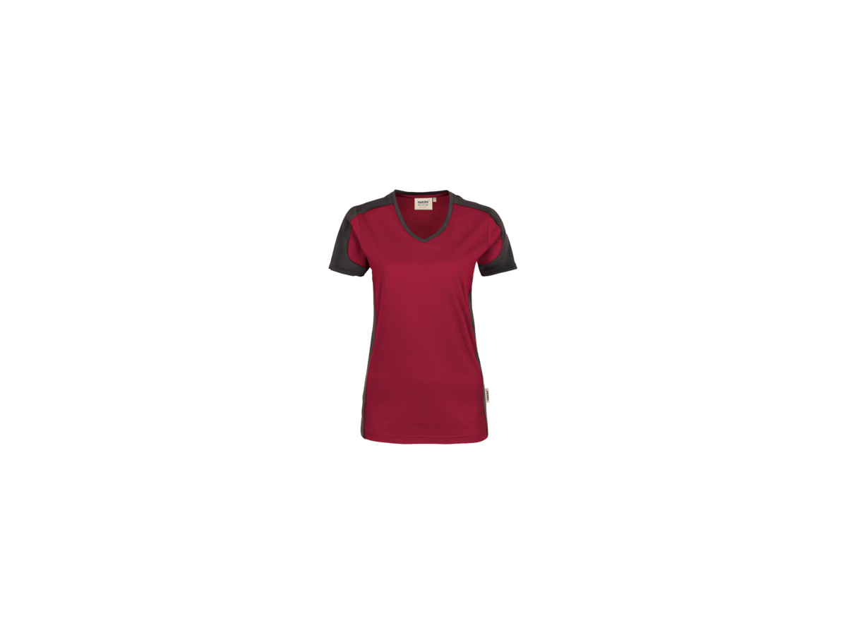 Damen-V-Shirt Co. Perf. L weinrot/anth. - 50% Baumwolle, 50% Polyester, 160 g/m²