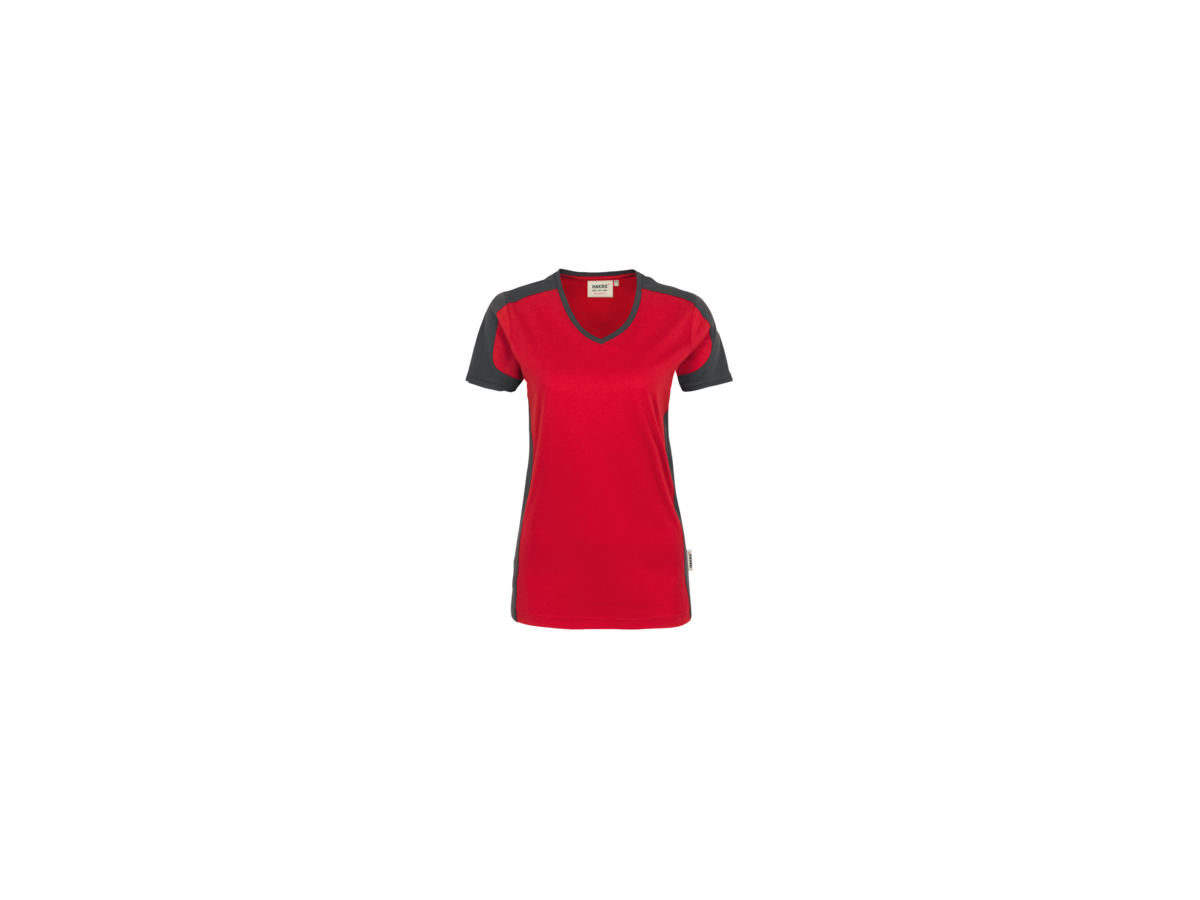 Damen-V-Shirt Contrast Perf. S rot/anth. - 50% Baumwolle, 50% Polyester, 160 g/m²