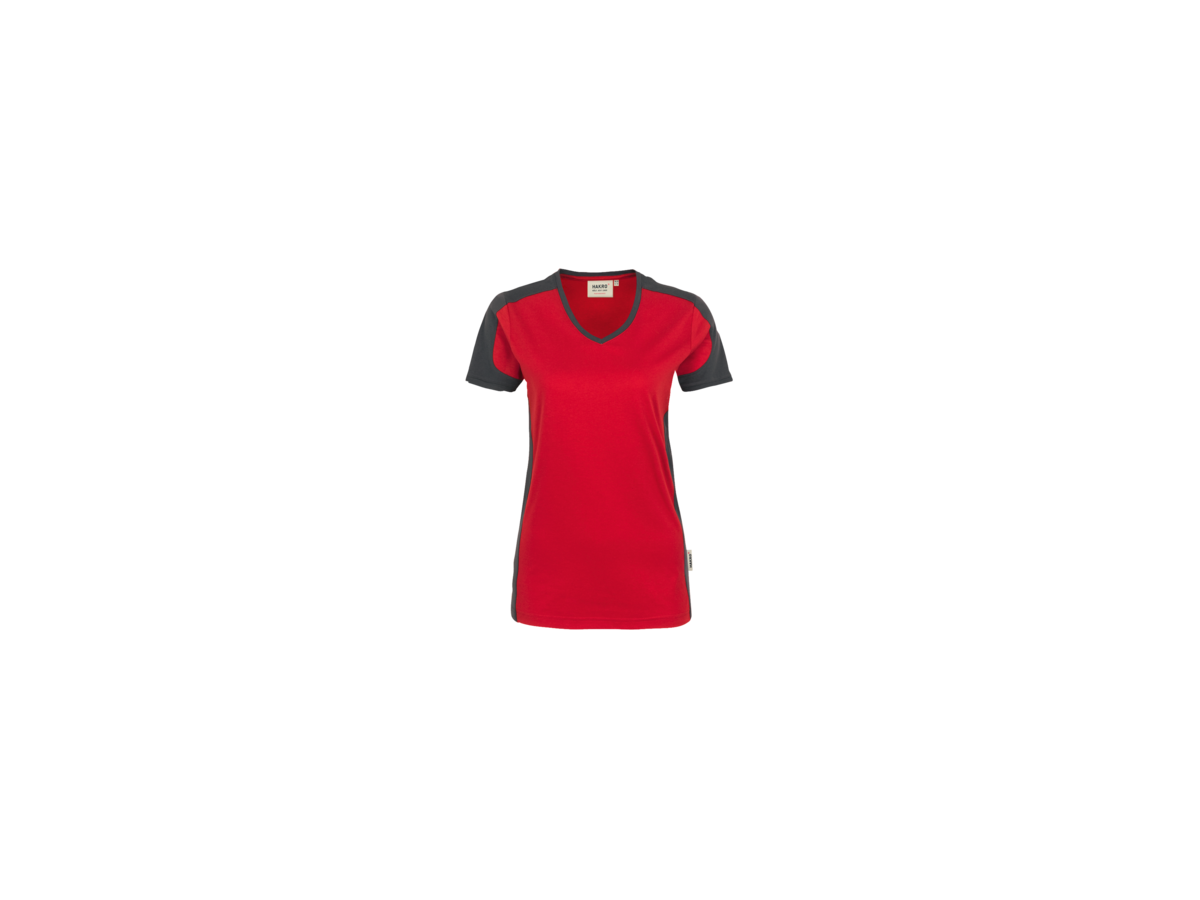 Damen-V-Shirt Contr. Perf. 6XL rot/anth. - 50% Baumwolle, 50% Polyester, 160 g/m²