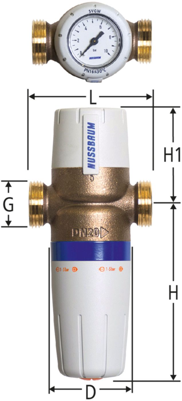 Druckreduzierventil NUSSBAUM 1-5 bar - inklusive Manometer, ohne Verschraubung