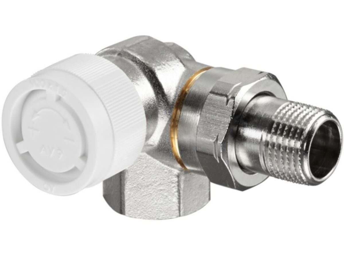 Ventil für Thermostat Typ AV9, Winkeleck - Ventilmontage rechts / links