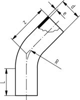 Bogen HDPE PE100 45° S-8 125 mm - 16 bar Wasser