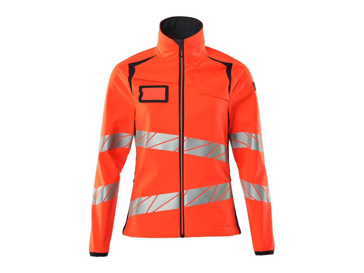 Soft Shell Jacke, Damenpassform, Gr. 3XL - hi-vis rot/schwarzblau, 100% PES