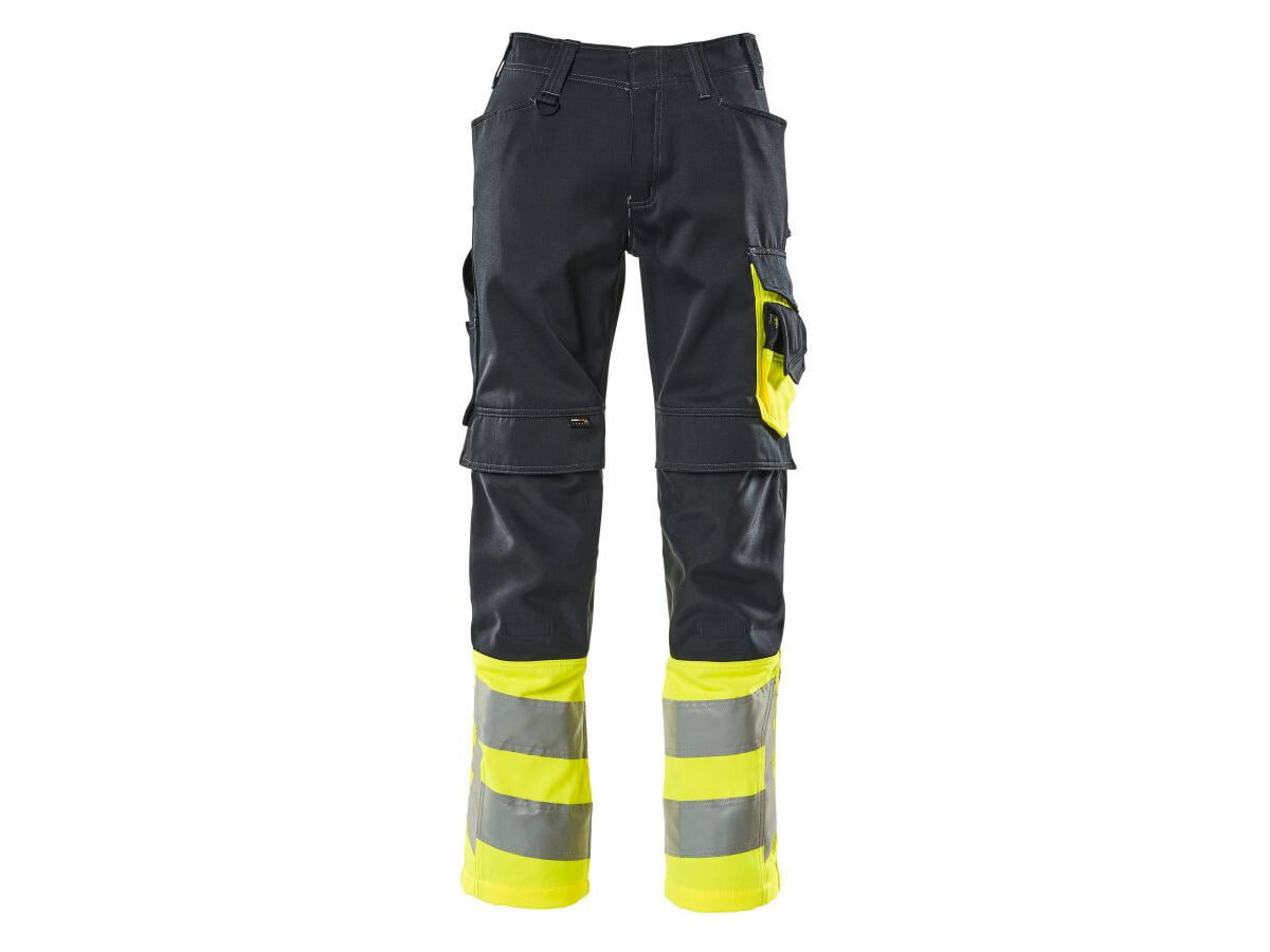 Leeds Hose hi-vis gelb/ schwarzblau - Gr. 82C54 mit Knietaschen, 65% Polyest.